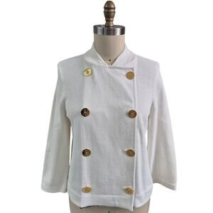 VTG Lauren Jeans Co Ralph Lauren Cotton White Sweater DB Anchor Buttons L NWOT